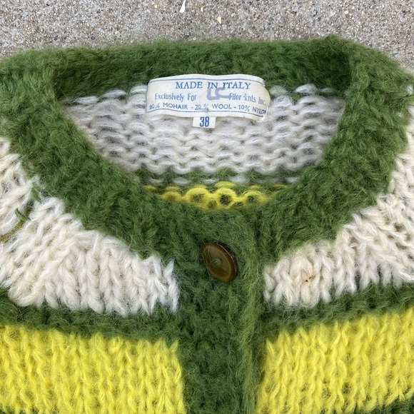 Vintage 50s 60s Mohair Cardigan Women Made in Italy Size 38 M/L Pastel Striped - Picture 3 of 9